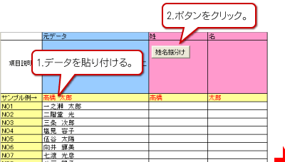 1.データを貼り付ける。
2.ボタンをクリック。